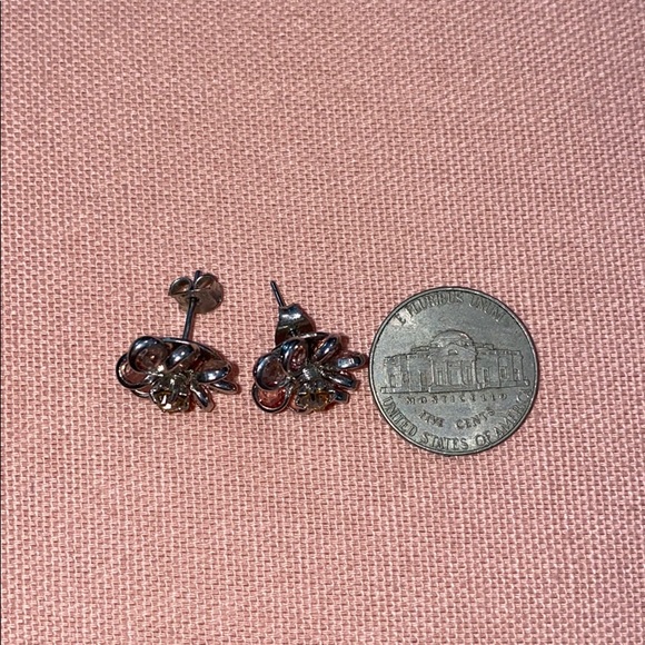 Silver & Crystal Petal Flower Earrings - Picture 2 of 4